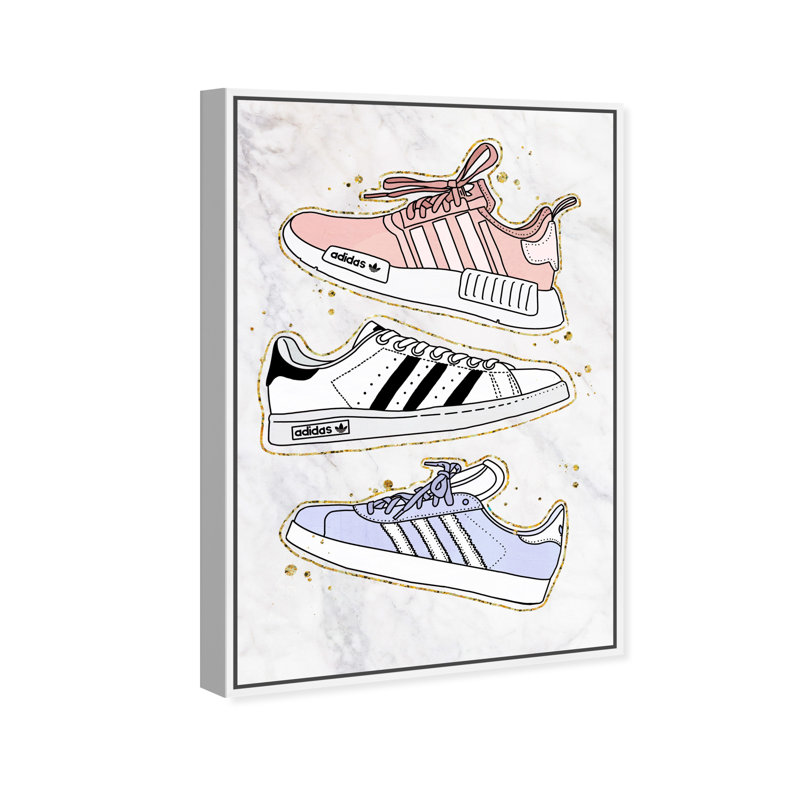 Espadrilles pastel - impression sur toile, Cadre flottant blanc, H 45 po x l 30 po