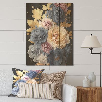 Or rose et bleu Elegance I - Rose sur bois