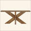 Longue console de style campagnard, canapé brun chêne derrière le canapé avec base géométrique en bois, table d'appoint de vestibule pour le salon