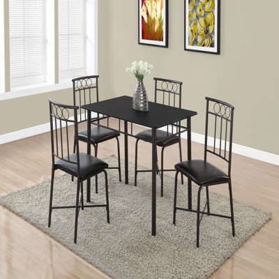 Ensemble de table de salle à manger, 5 pièces, petit, 40 po rectangulaire, cuisine, métal noir, aspect cuir noir, contemporain, moderne