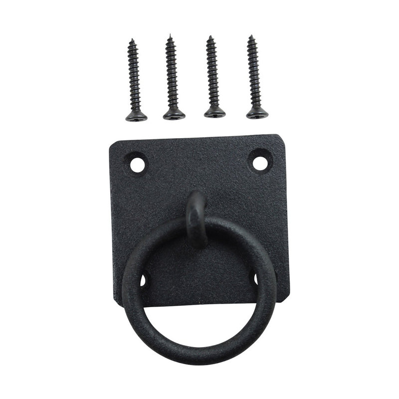 Black Cast Iron Ring Pull Cabinet Handle with Mounting Hardware