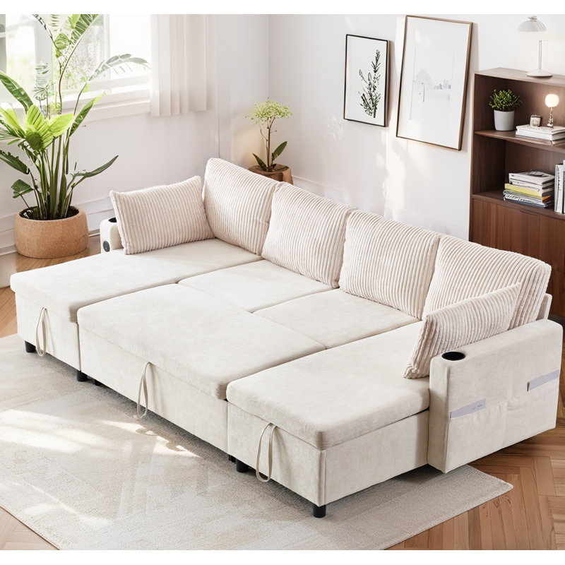 Latitude Run® Sectional Pull-Out Sofa Bed With Storage & USB - Wayfair ...