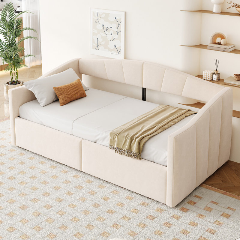 Daybed With Hydraulic Storage & Drawers, European Single (90 x 200 cm), Beige