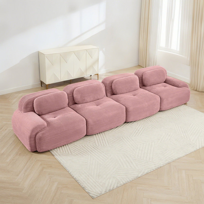 Boneless Sofa Corduroy Fabric Modular Multi-combination Anti-slip Design For Living Rooms Bedrooms, Pink, 4