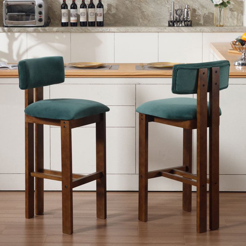 Francile Upholstered Stool with Solid Wood Frame, Bar Stool (30" Seat Height), Green