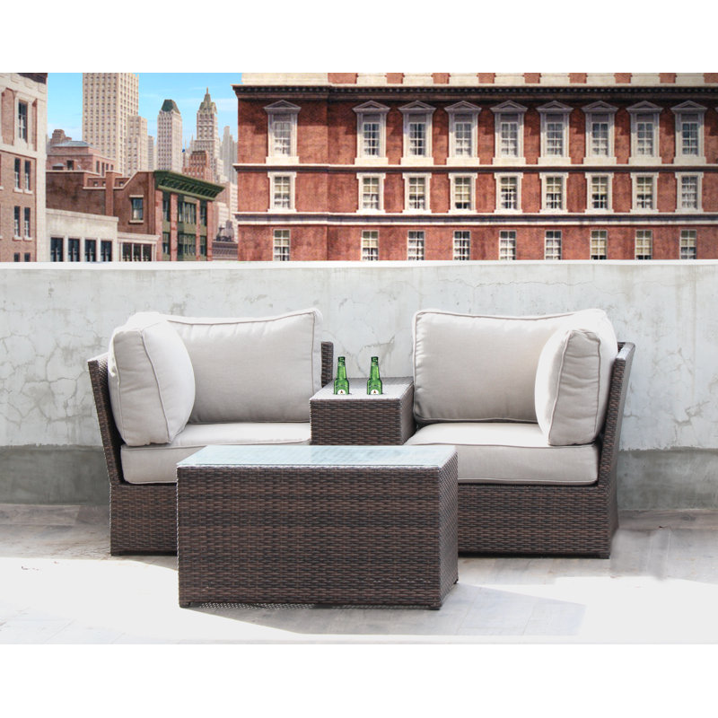 Winsford Wicker Fully Assembled 2 - Person Seating Group with Cushions, Espresso