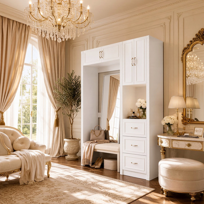 Armoire ouverte 66,5 "avec commode avec 4 armoires, 3 tiroirs et espace central l 38,2"