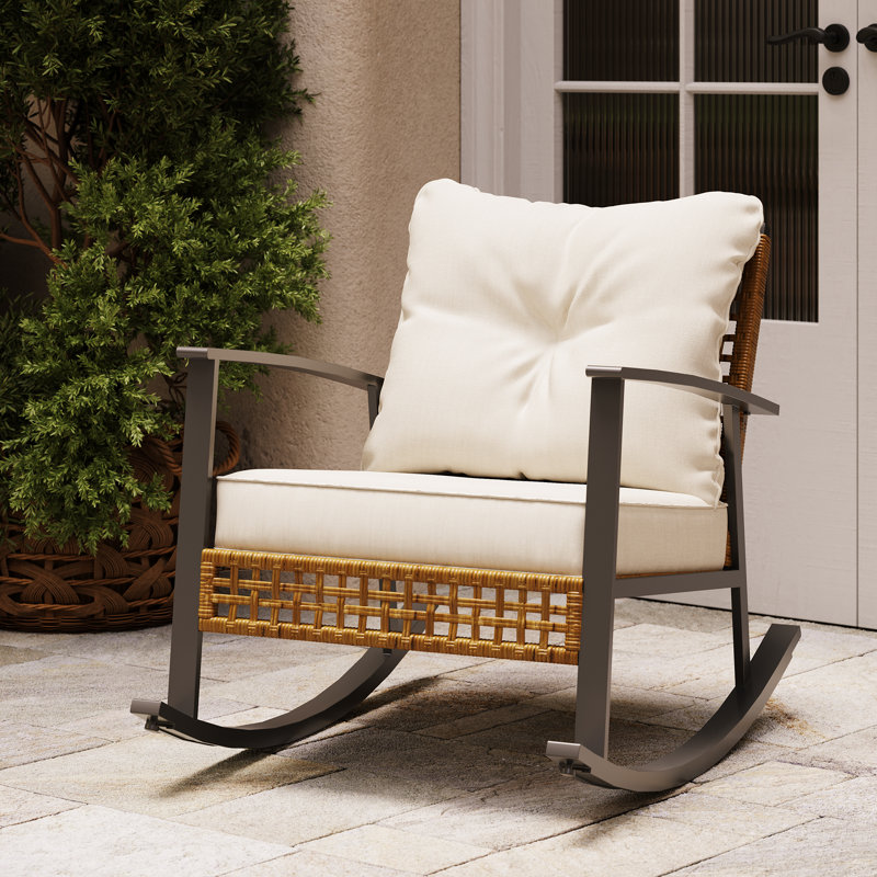 Aljaquan Patio Wicker Rocker with Cushions