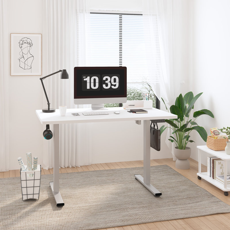Dojtcho Home Office Adjustable Standing Desk, White/Gray, 46.6" H x 39.4" W x 23.6" D