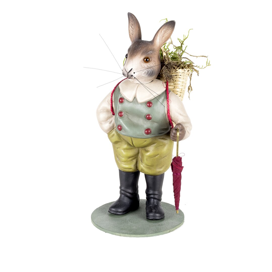 Figur Hase mit Korb und Schirm