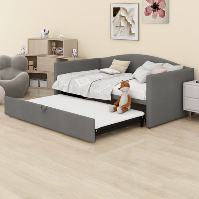 Daybed With Extended Pop Up Trundle, Upholstered Sofa Bed Daybed, Space-Saving To Design, Perfect For Guest Room, Velvet