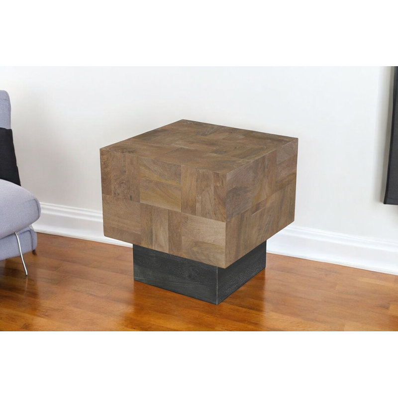 HomeRoots 22" Black And Brown Solid Wood Square End Table