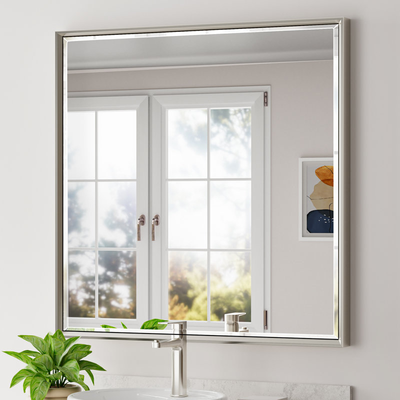 36" Silver Beveled Square Bathroom Vanity Mirror