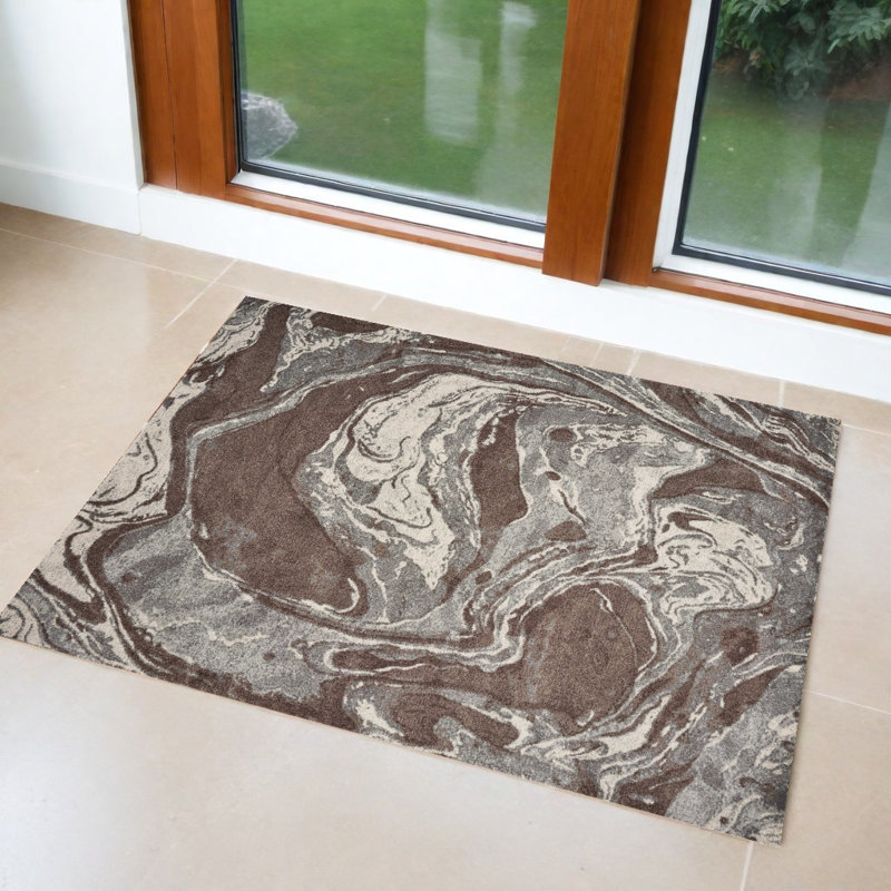 3' X 5' Brown Abstract Area Rug, Rectangle 3'3" x 4'11"