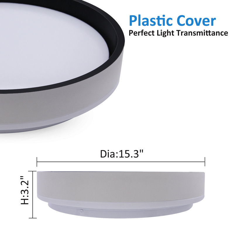 Luminaire à panneau plat rond 15,3 pouces DEL, cadre blanc avec intérieur noir, 3000K / 4000K / 5000K, intensité variable, plafonnier encastré 24W, pour la cuisine, la chambre à coucher, la buanderie, homologué ETL