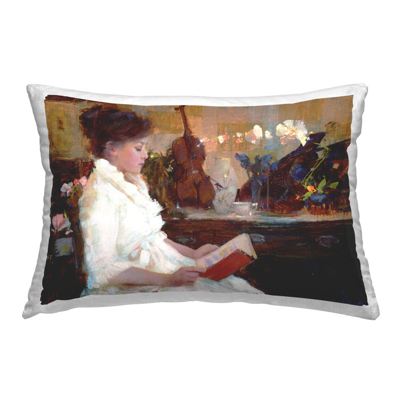 Coussin décoratif classique, lecture de fille, par Katie Swatland
