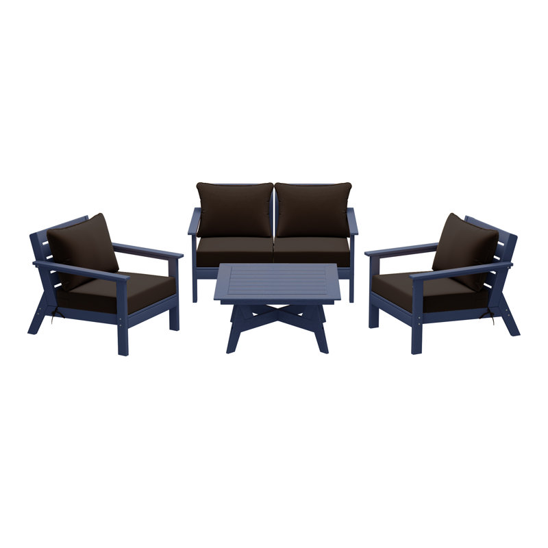 Ensemble de conversation à assise profonde 5 pièces, Marine, Brun