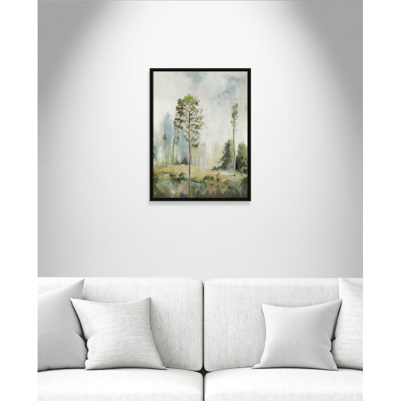Teton Tall Green Trees I by Teton Pearce - Floater Frame Print on Canvas, 25.5" H x 19.5" W, Espresso