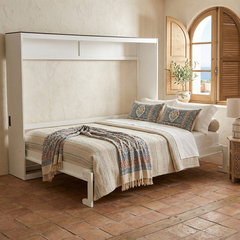 Grand lit escamotable mural et USB, Blanc