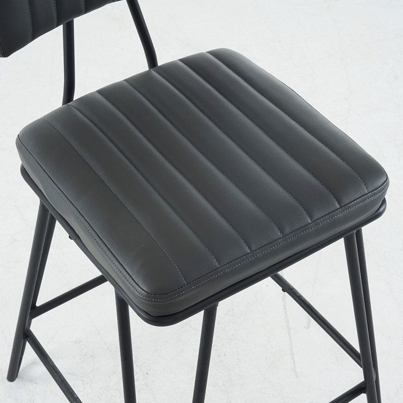 Industrial Bar Stools Set Of 2, Counter Height With PU Leather, Metal Frame, Backrest & Footrest For Kitchen And Dining, Gray