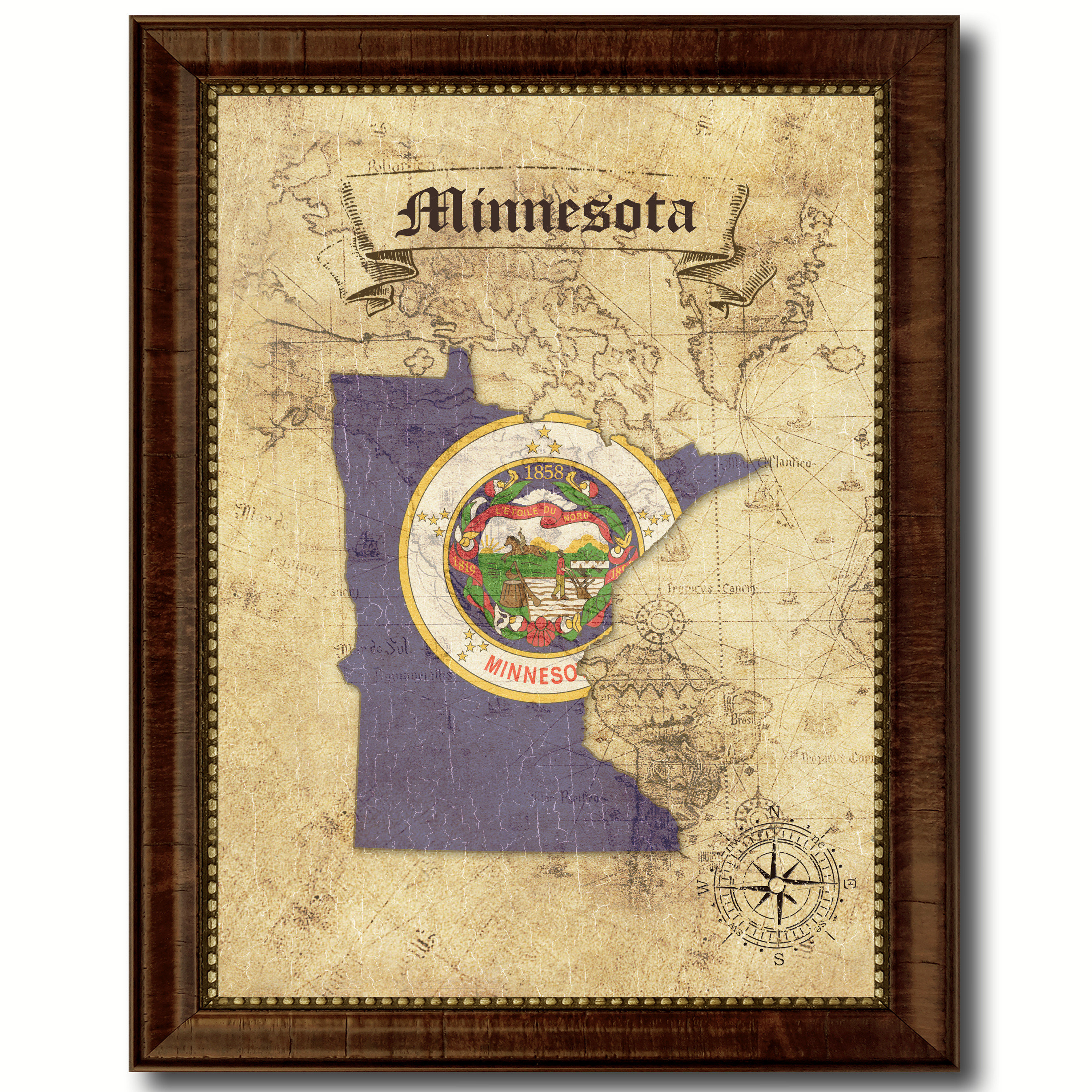 Trinx Minnesota State Vintage Map Flag Canvas Print Picture Frame Gifts ...