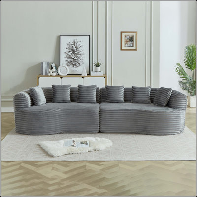 111.5" Curved Oversized 4-Seater Cloud Sofa with Corduroy Fabric and 6 Pillows