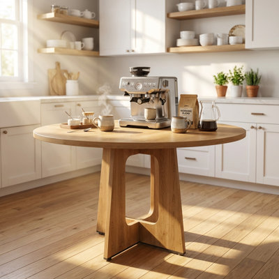 47-Inch Round Dining Table with Farmhouse Design and Oak Finish