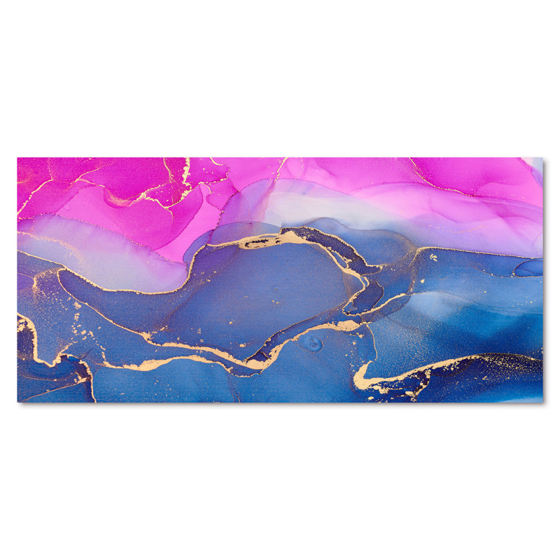 «Pink Luxury Abstract Fluid», peinture sur toile, Toile tendue, H 28 po x l 60 po x P 1,5 po