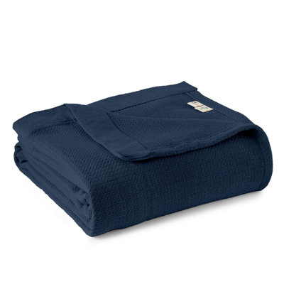 Couverture 100% coton biologique - Jeté en coton biologique certifié GOTS & Fairtrade pour lit avec tissage tricoté doux, chaud et respirant - Idéal comme couvre-lit ou couvre-lit (bleu marine, très grand / très grand californien)