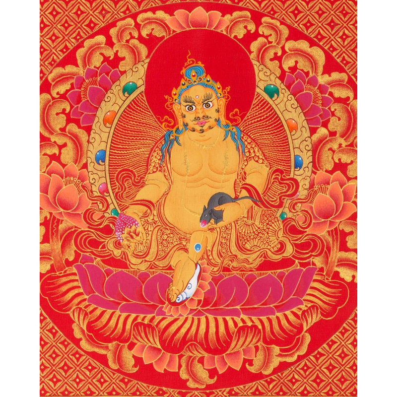 Red Background Dzambala Mandala (Brocadeless Thangka)