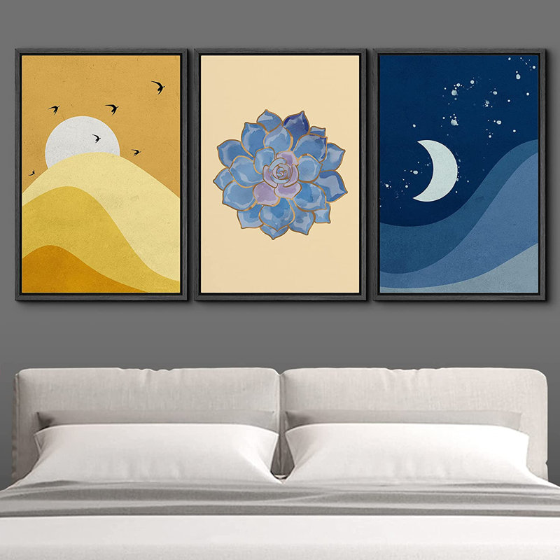 3 pièces, cadre flottant, impression sur toile, Noir, H 24 po x l 48 po x P 1,5 po