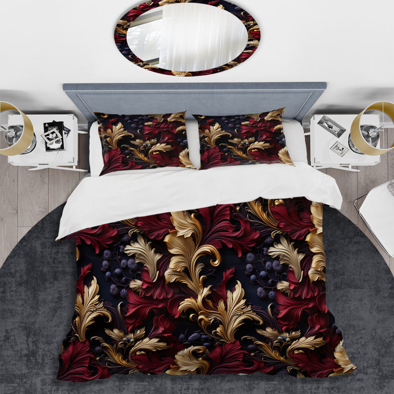 Opulent Victorian Scrollwork Victorian Pattern II Floral Duvet Cover, King Duvet Cover + 2 King Shams