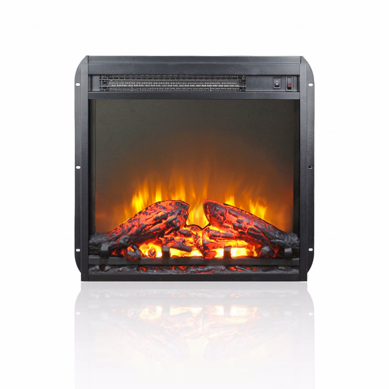 18" Electric Fireplace Insert, Ultra Thin Heater With Log Set And Realistic Flame, Overheating Protection