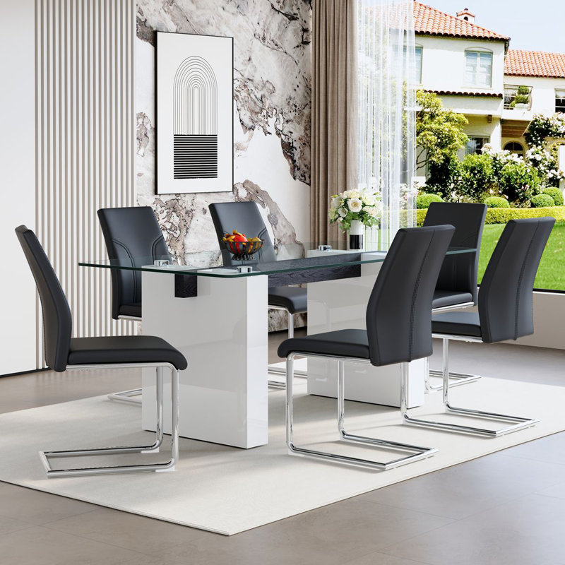 Ensemble de table de salle à manger en verre 71 po avec chaises chromées, table de cuisine élégante pour repas en famille