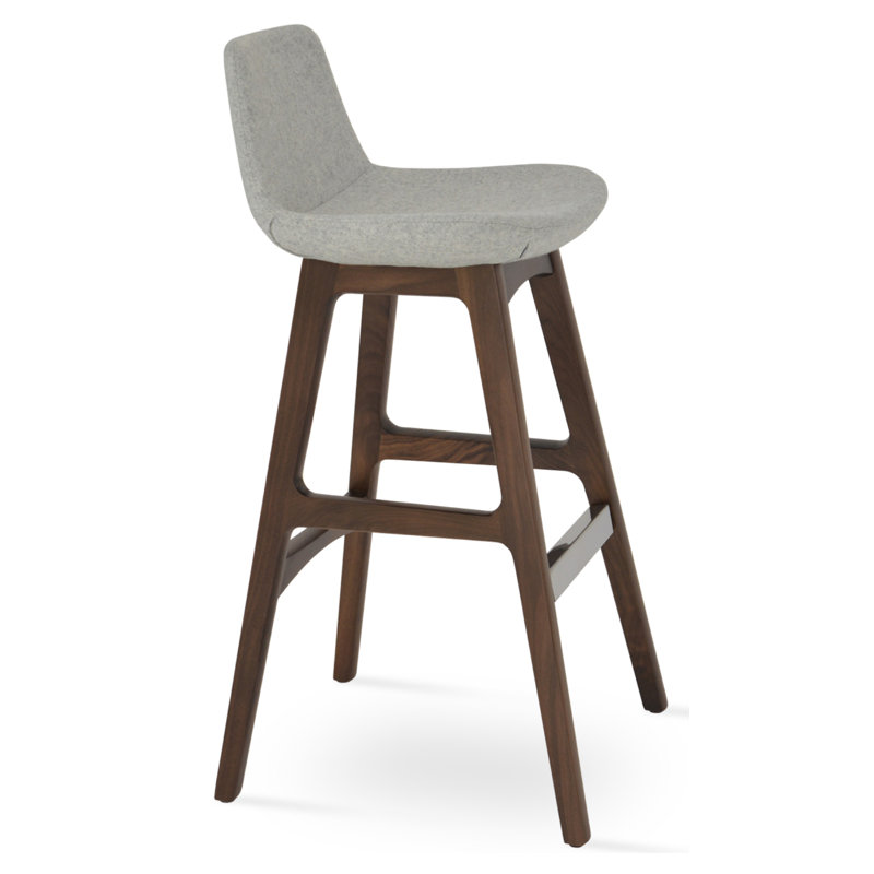 Tabouret de comptoir bar & Pera, Bois de hêtre ; noyer, Laine argentée, Tabouret de comptoir (assise de 24 po de hauteur)