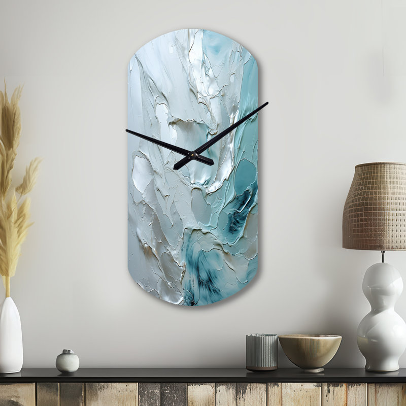Silver Shimmer - Landscapes Asymmetrical Metal Wall Clocks, Grey Cylinder Wall Clock Print, Large