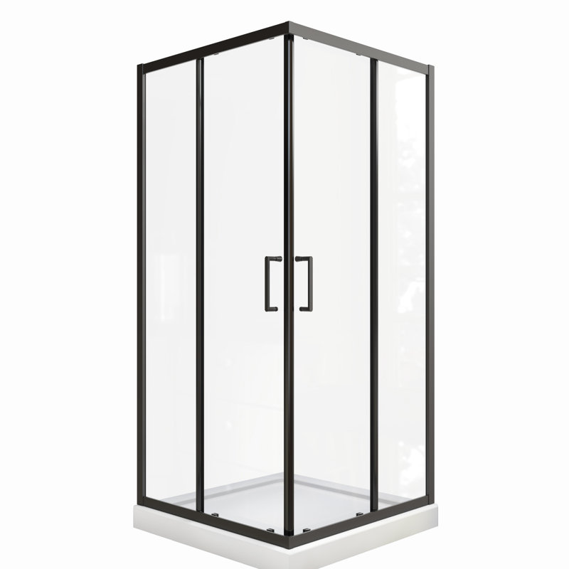 Sliding Shower Door With 1/4" Tempered Glass, Matte Black, 34.625 In. X 72 -angle Pivot Enclosure And Splendid Stainless Steel Handle