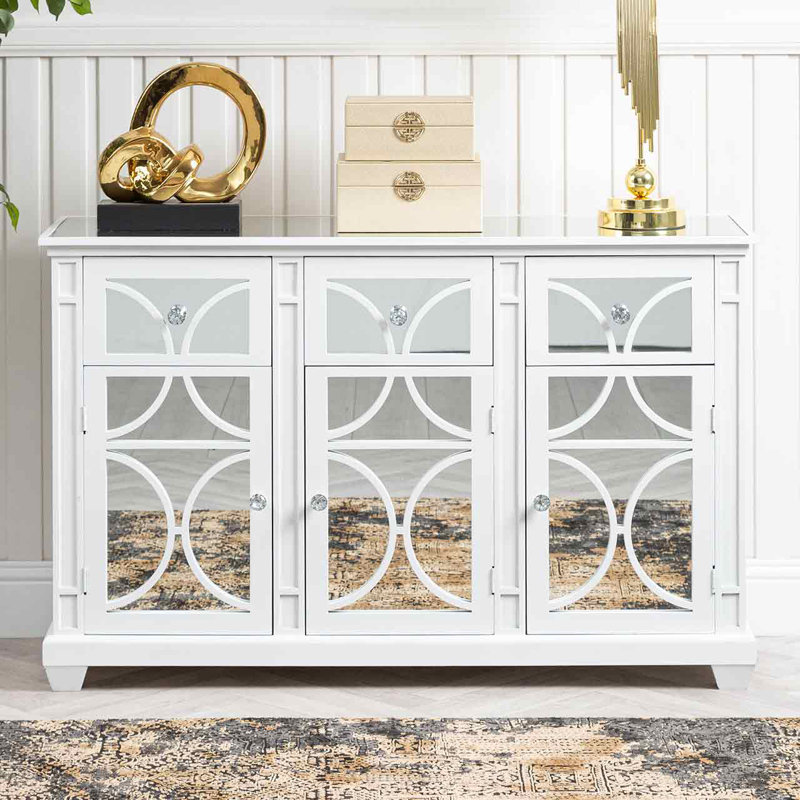 Violetta 40cm Wide Sideboard, 3 Drawer Wooden Buffet Cabinet with Mirrored Tabletop