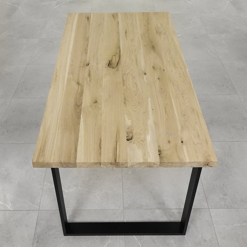 Isaias Oak Solid Wood Top Metal Base Dining Table, Oak, H75cm x L120cm x W80cm