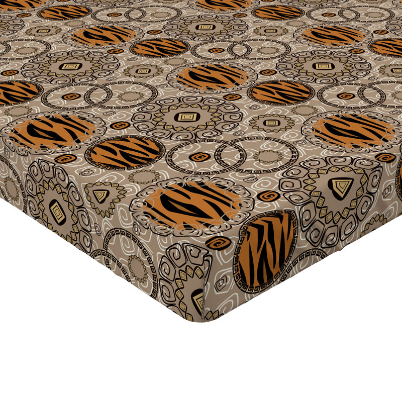Drap-housse Ambesonne, Taupe chaud, orange foncé / géométrique, Drap-housse très grand californien