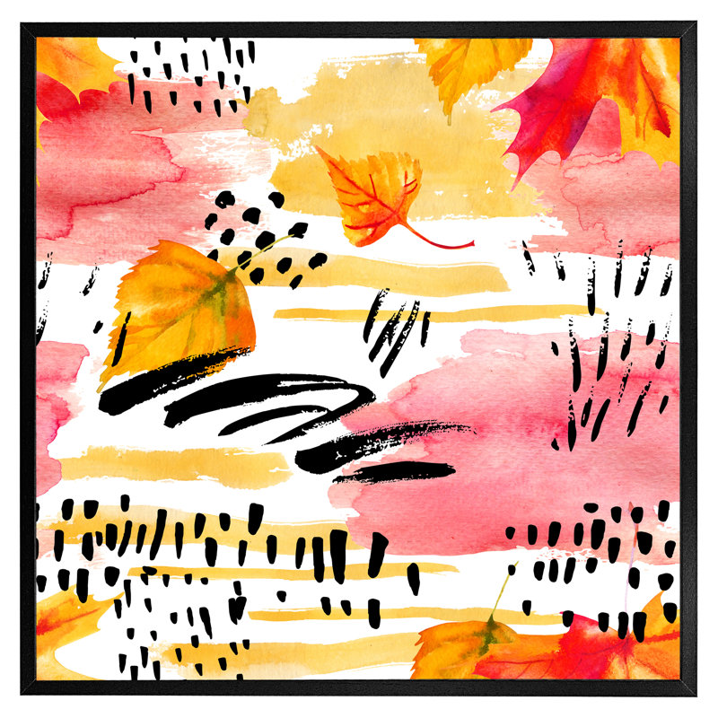 Minburn Abstract Fall Pattern In Bright Autumn Colours - Single Picture Frame Print, Black Framed, 31cm H x 31cm W x 4cm D