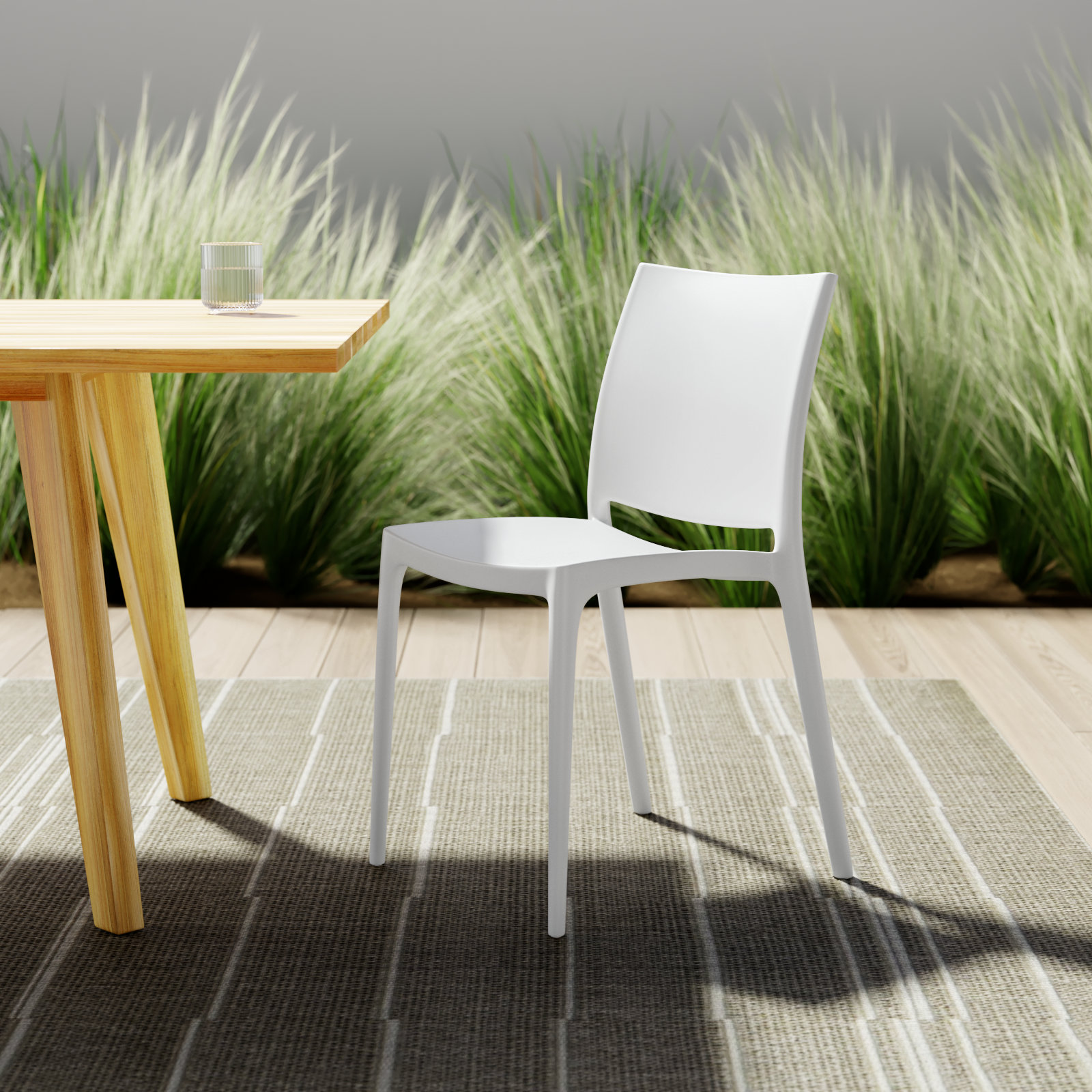 Burt Stackable Patio Side Chair, White