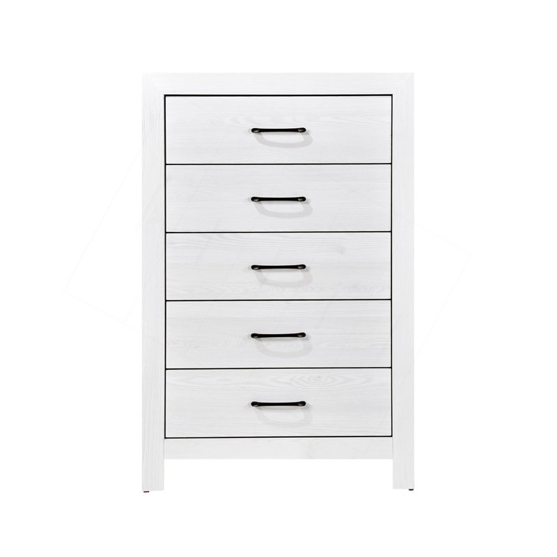 Commode pour chambre à coucher avec 5 tiroirs et quincaillerie noire