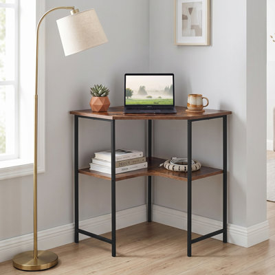 Jaycub Corner Desk Computer Desk with Storage Shelves Triangle Writing End Table for Small Space Bedroom