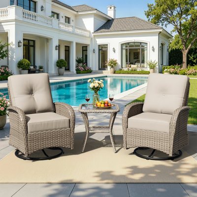  Ensemble de patio pivotant en osier 3 pièces avec coussin 6 po Hilmir