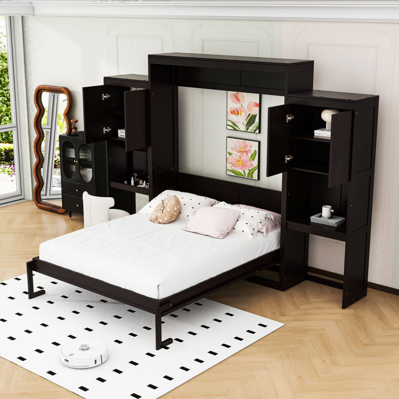 Grand lit escamotable avec bureau et armoires, Espresso
