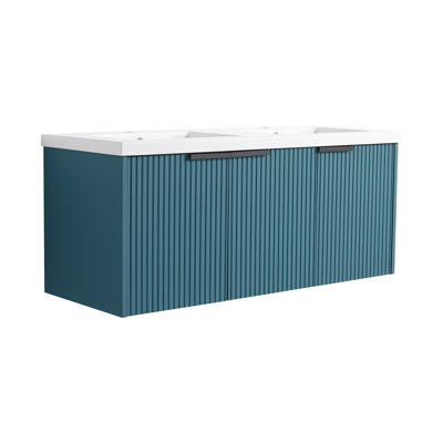 Meuble-lavabo mural 48 po avec lavabo double en résine et 3 portes à fermeture en douceur, emballage