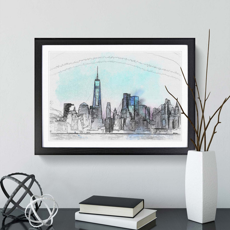 Freedom Tower and New York City in Abstract - Picture Frame Graphic Art Print, 27cm H x 36cm W x 2cm D, Black Framed