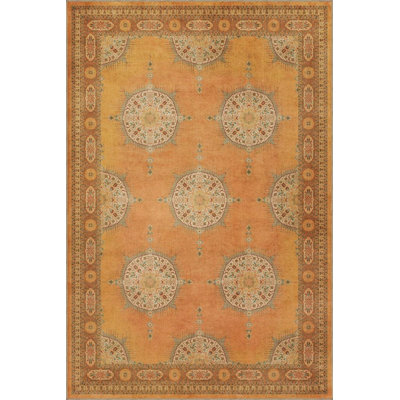 Yellow Framed Traditional Woven Based Washable Rug