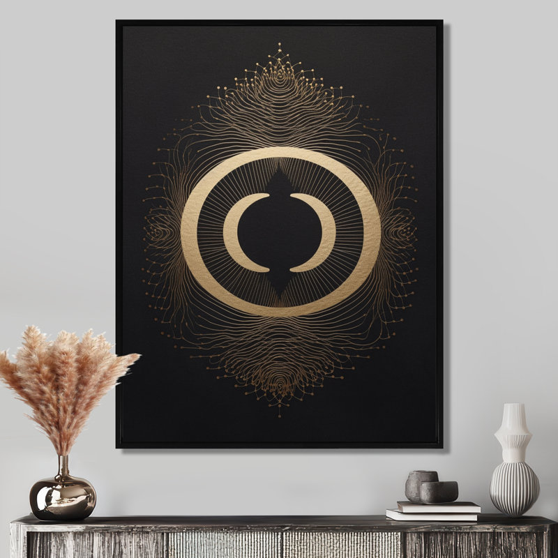 Mystic Origine Minimal Gold - reproduction d'art abstraite, Toile avec cadre flottant noir, H 20 po x l 12 po x P 1 po